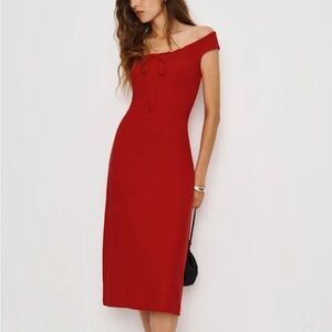 Reformation Scarlet Off-Shoulder Midi Dress